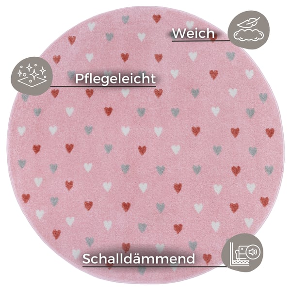 Hanse Startseite Abenteuer Kinder's Teppich Rund Kleine Herzen Rose