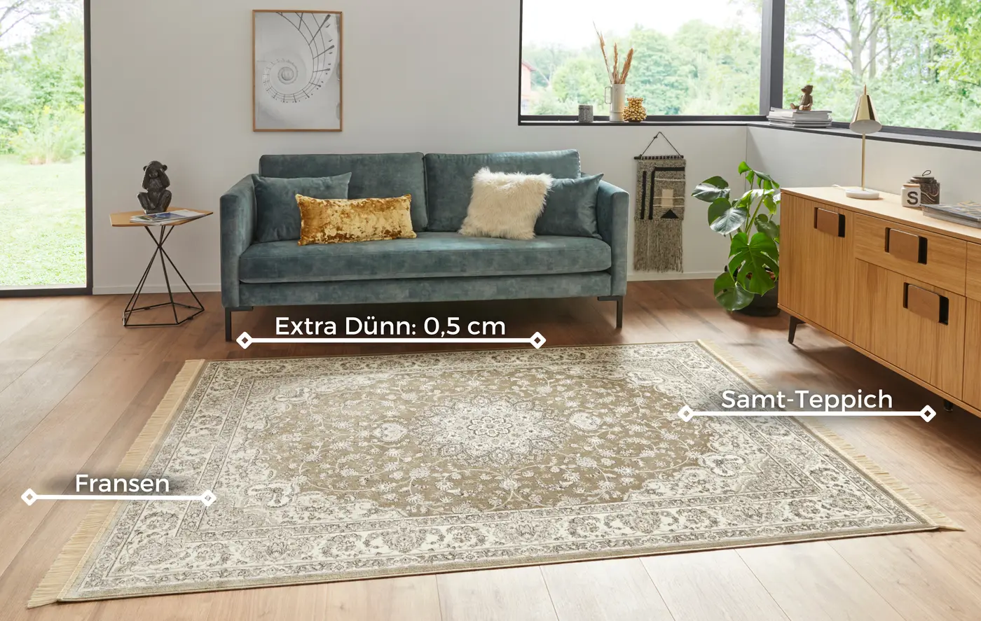 Hanse Home Naveh Kurzflor Teppich Antik Nain Olivgrün Grau – Ansicht 3