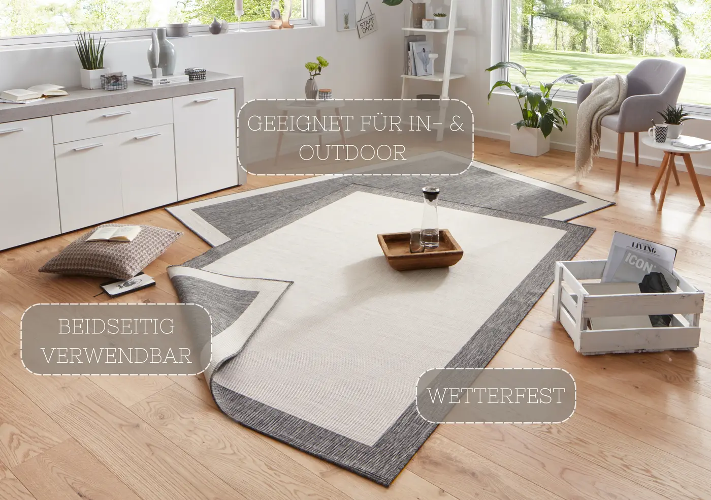 Hanse Home Twin Wendeteppiche In- & Outdoorteppich Panama Creme Grau – Ansicht 3
