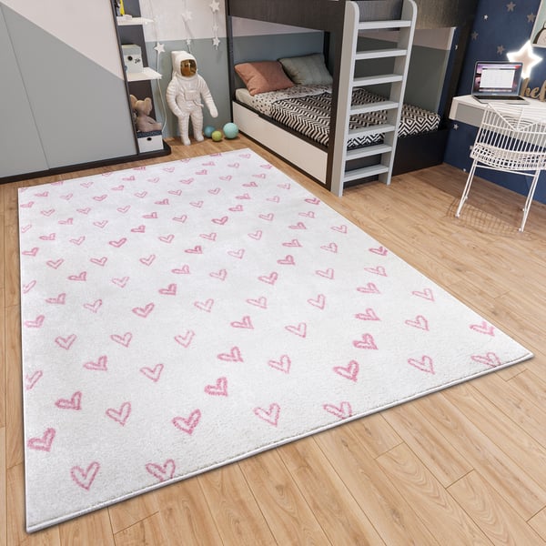 Hanse Startseite Abenteuer Kinder's Teppich Herzen Creme Rosa