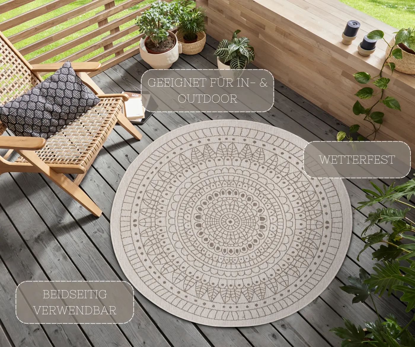 Hanse Home Twin Wendeteppiche In- & Outdoorteppich Rund Porto Linen – Ansicht 3