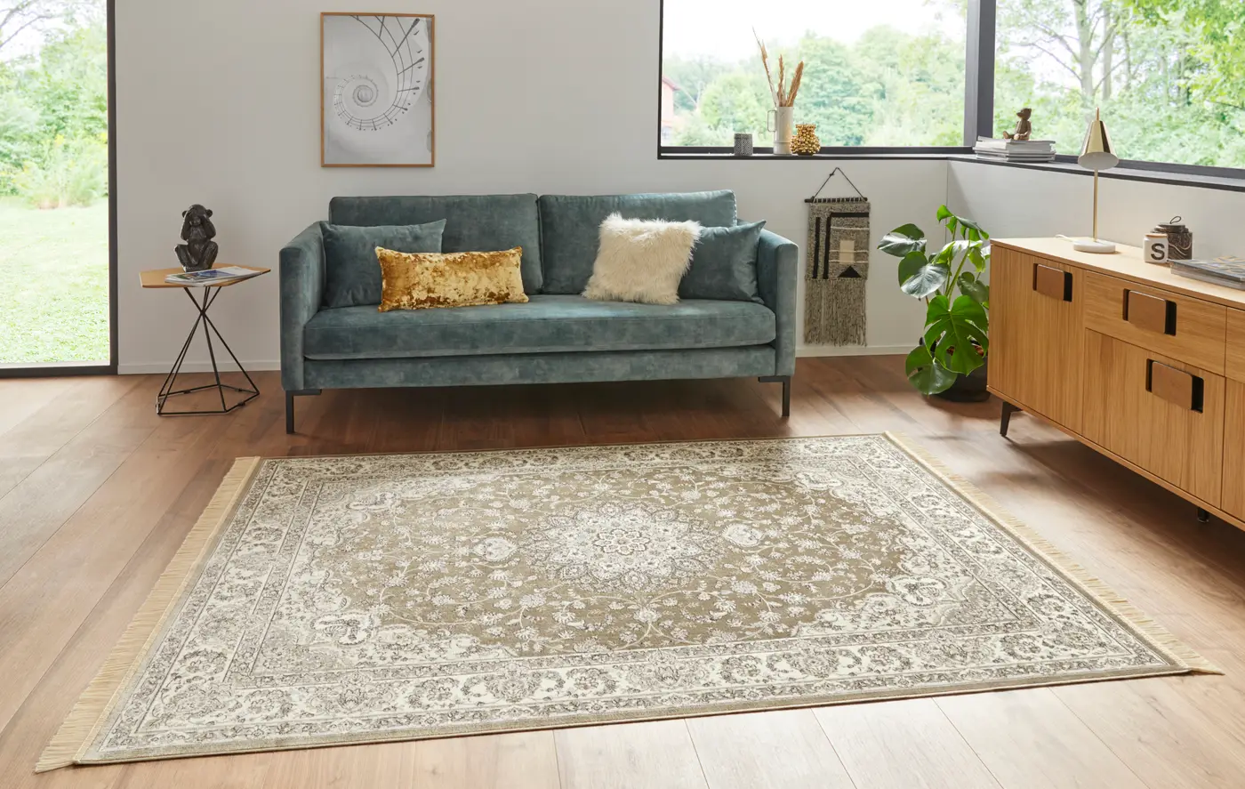 Hanse Home Naveh Kurzflor Teppich Antik Nain Olivgrün Grau – Ansicht 2