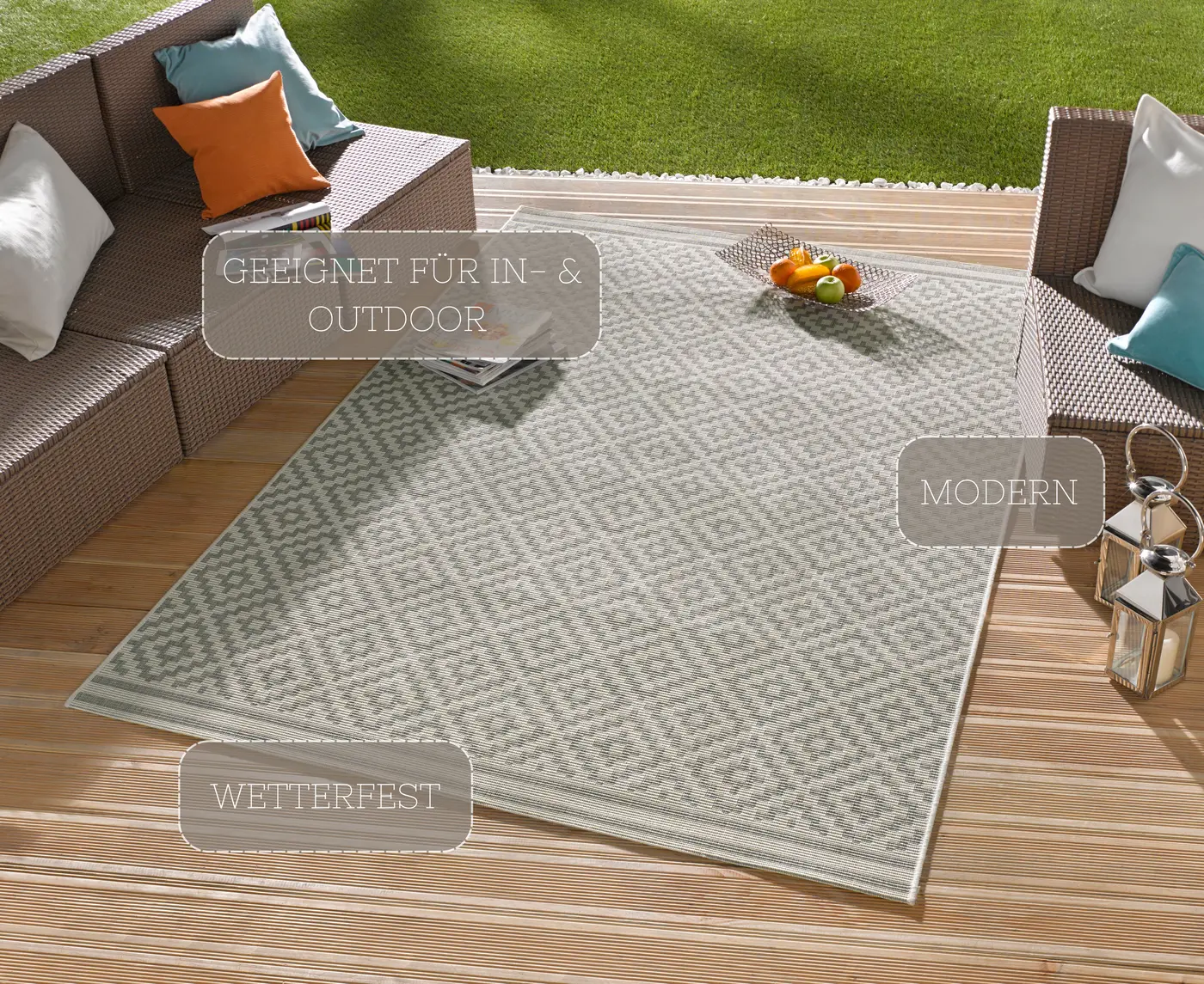 Hanse Home Meadow In- & Outdoorteppich Raute Grau Creme – Ansicht 3