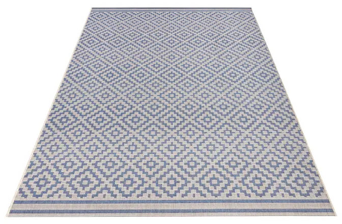 Hanse Home Meadow In- & Outdoorteppich Raute Blau Creme