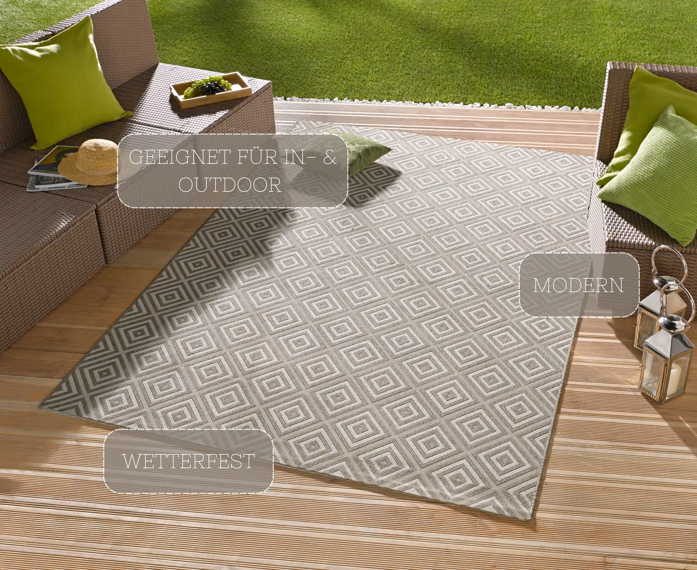 Hanse Home Meadow In- & Outdoorteppich Karo Grau – Ansicht 3