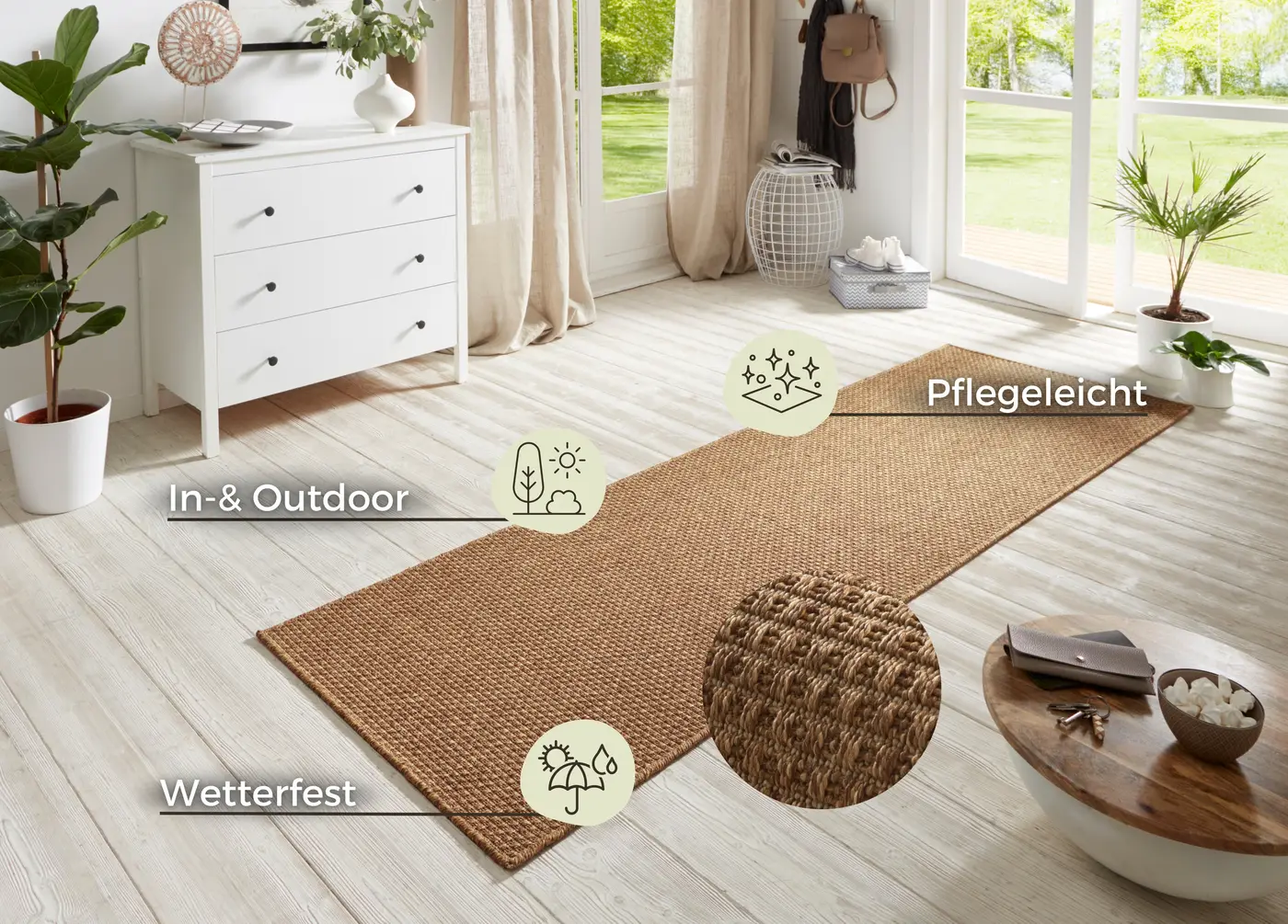 Hanse Home In- & Outdoor Flachgewebe Läufer Nature in Sisaloptik 600 Braun – Ansicht 3