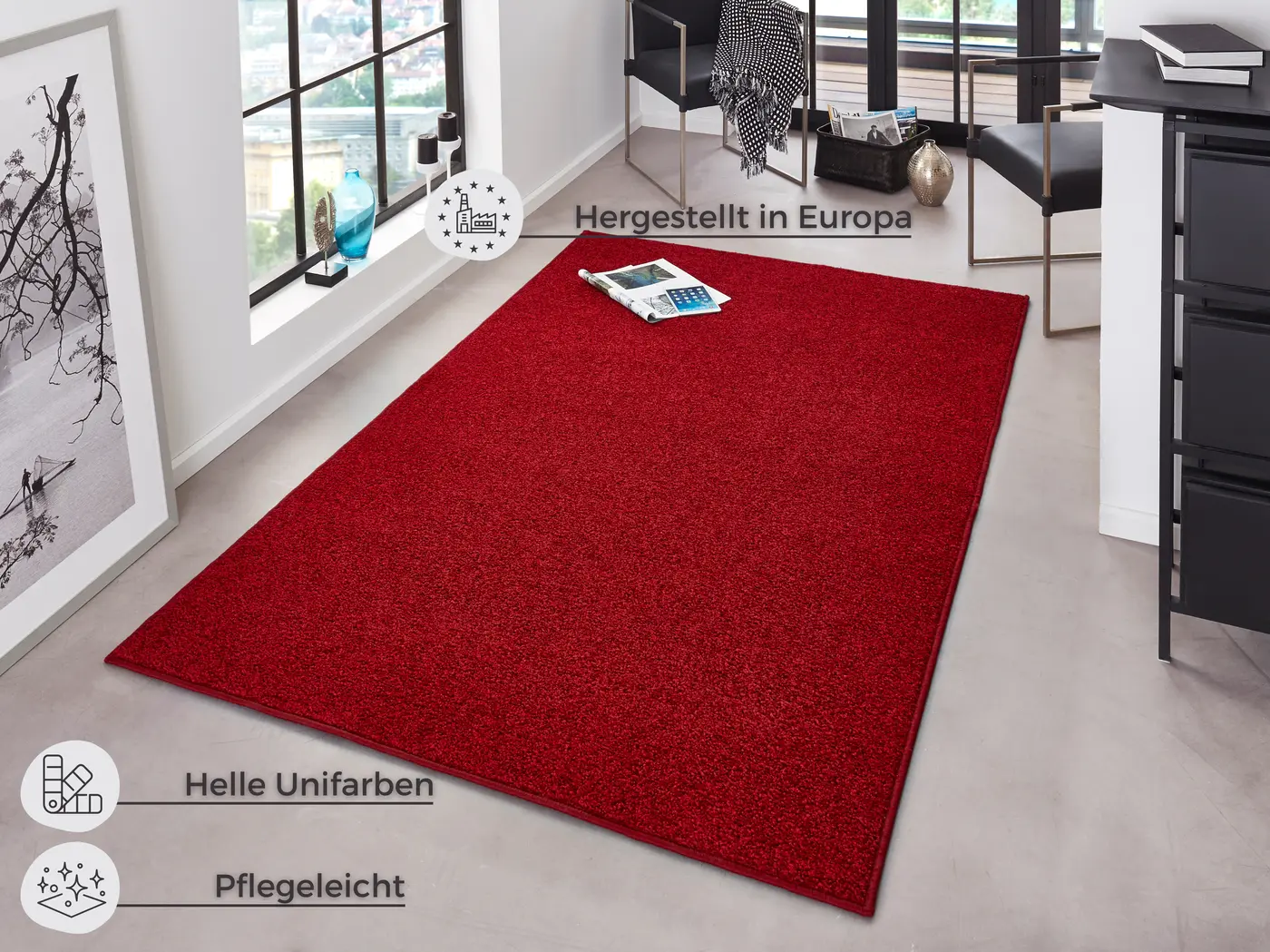 Hanse Home Pure Kurzflor Teppich Pure Rot – Ansicht 3