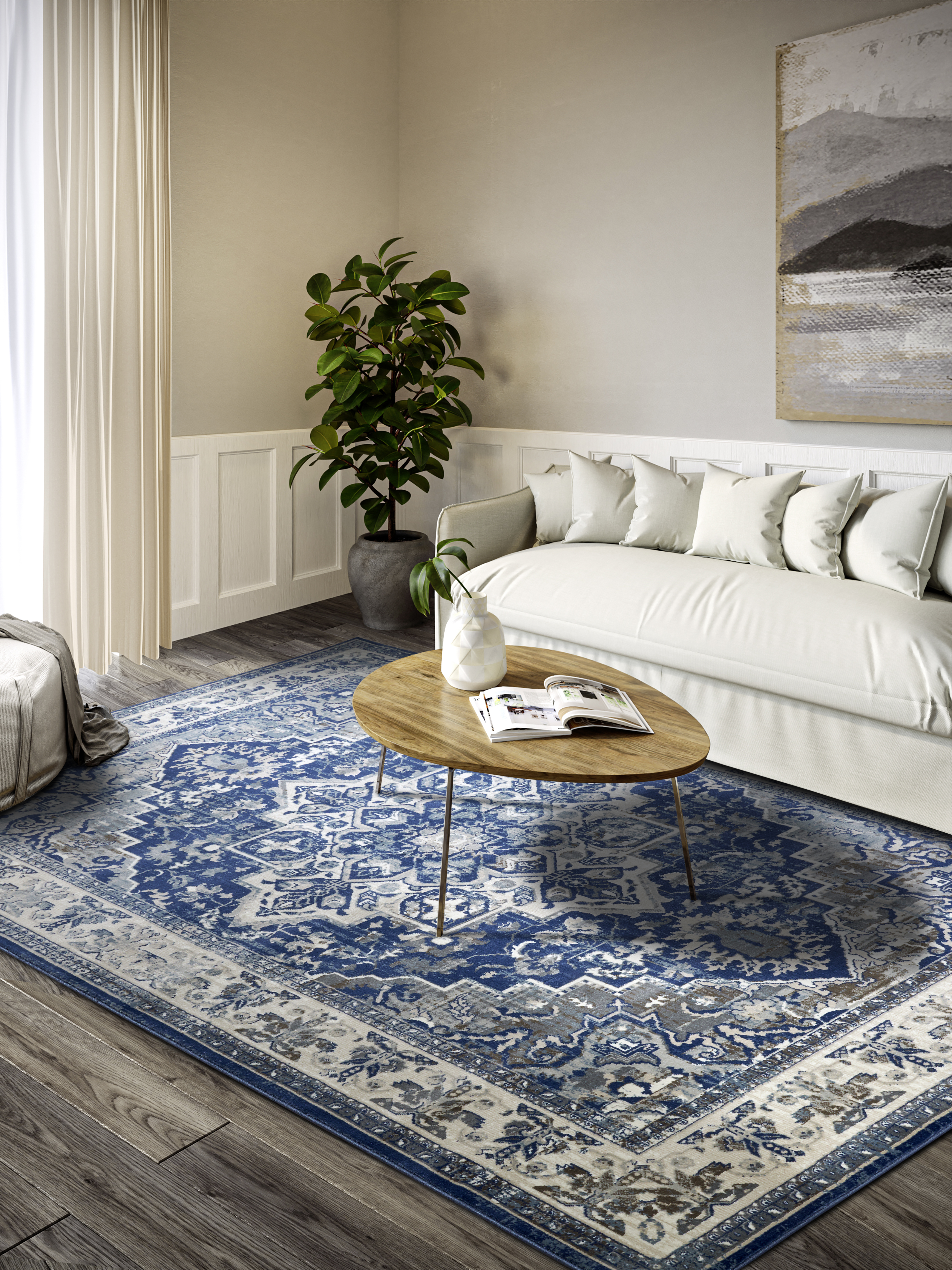 Villeroy & Boch 1869 Kurzflor Teppich Jehanne Blau Creme