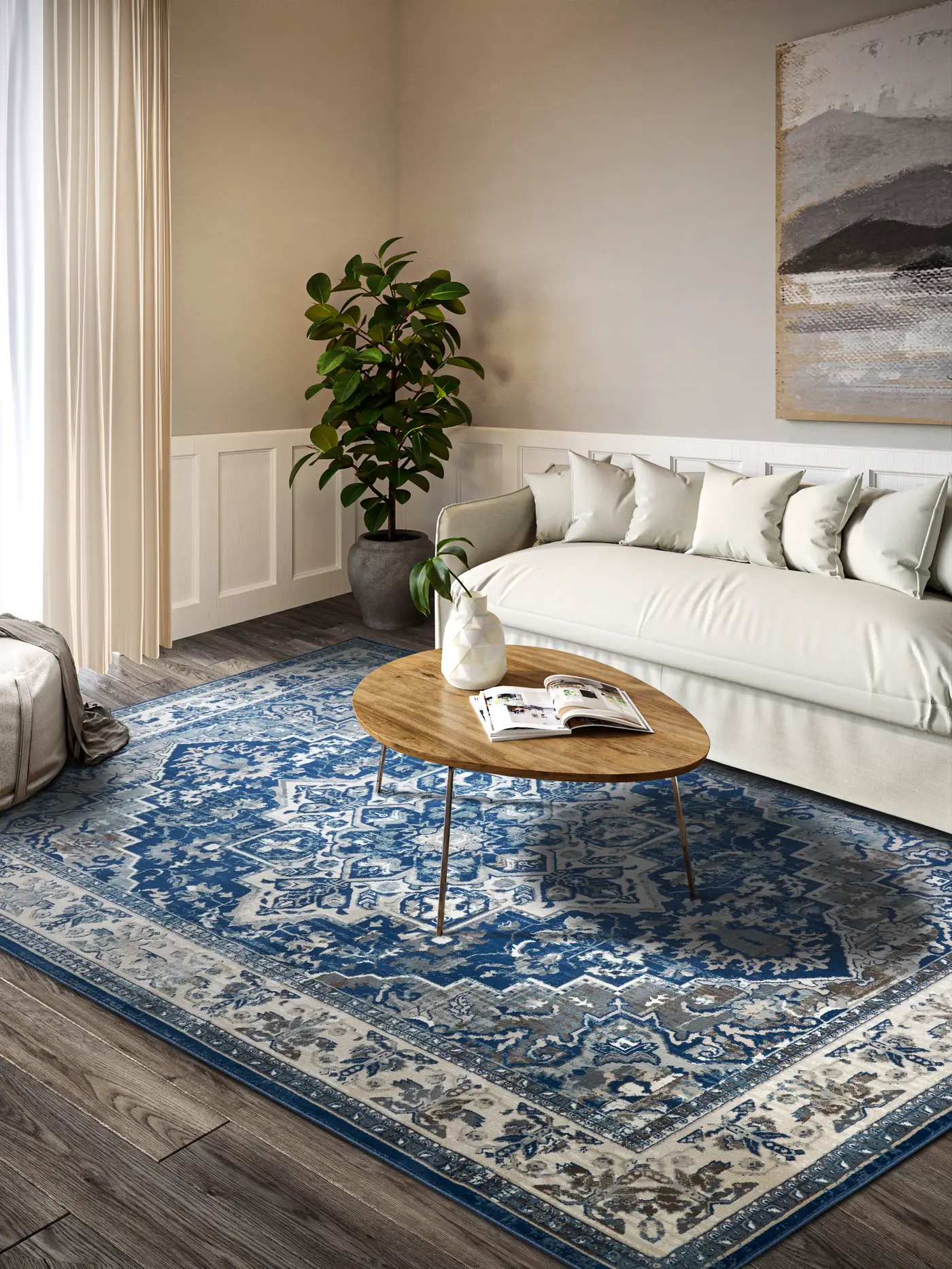 Villeroy & Boch 1869 Kurzflor Teppich Jehanne Blau Creme – Ansicht 2