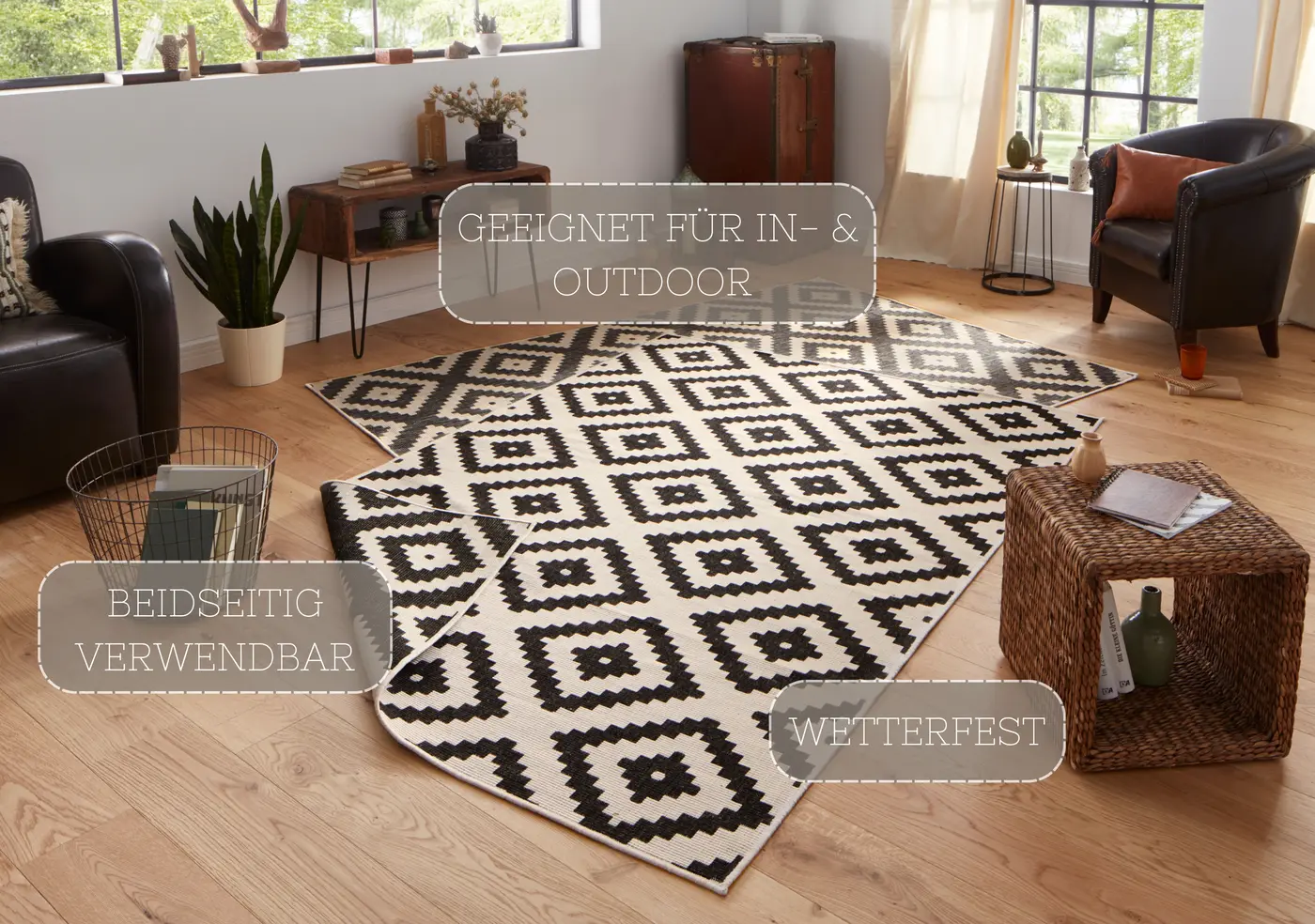 Hanse Home Twin Wendeteppiche In- & Outdoorteppich Malta Schwarz Creme – Ansicht 3