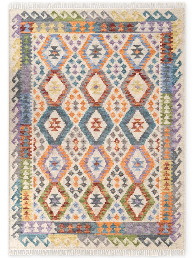 Hanse Home Kamal Afghan Kelim Teppich Oasis Creme Multifarben