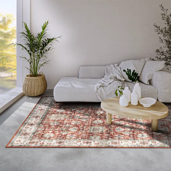 SIE Dekoration Vorstellungskraft Shortpile Teppich Saveh Rot Creme