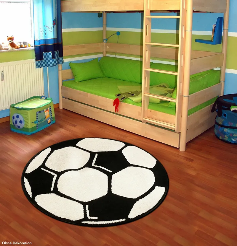 Hanse Home Fußball Kinderteppich Rund Fußball Weiß Schwarz