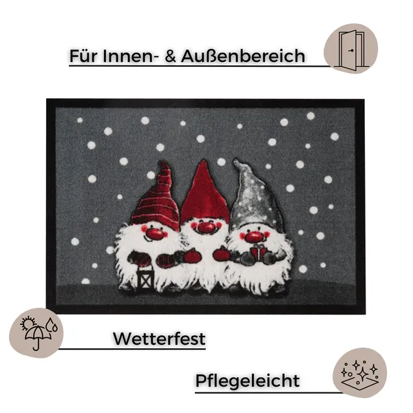 Hanse Home Printy Fußmatte Weihnachtszwerge Grau