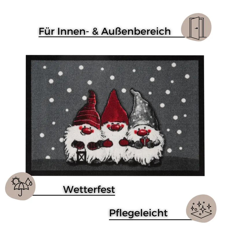 Hanse Home Printy Fußmatte Weihnachtszwerge Grau