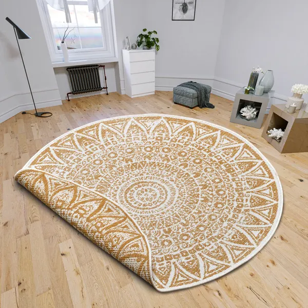 Hanse Home In- und Outdoor Wendeteppich rund Lilja Ocker
