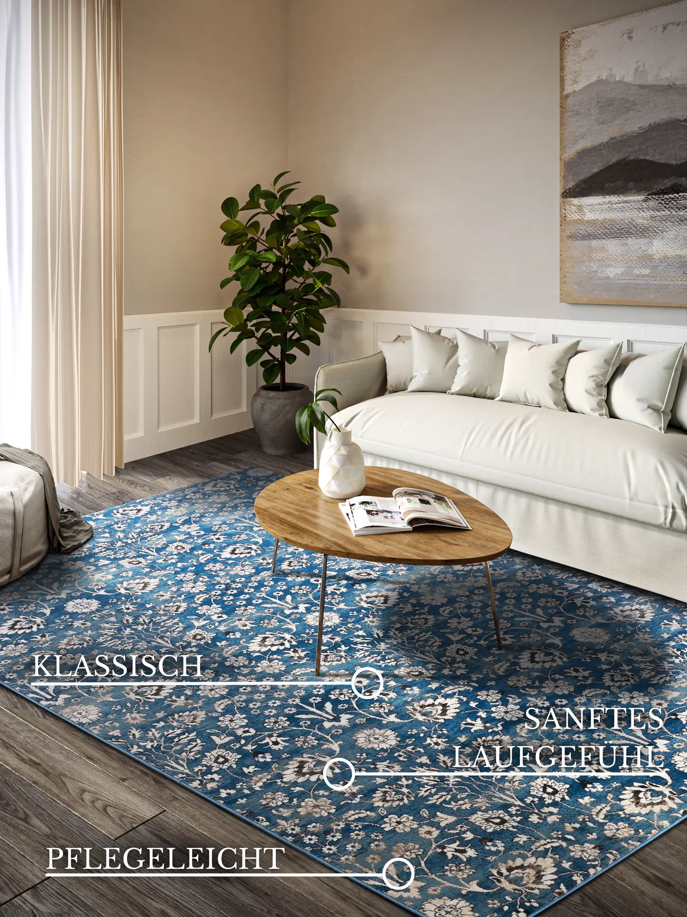 Villeroy & Boch 1869 Kurzflor Teppich Ernest Blau Creme – Ansicht 3