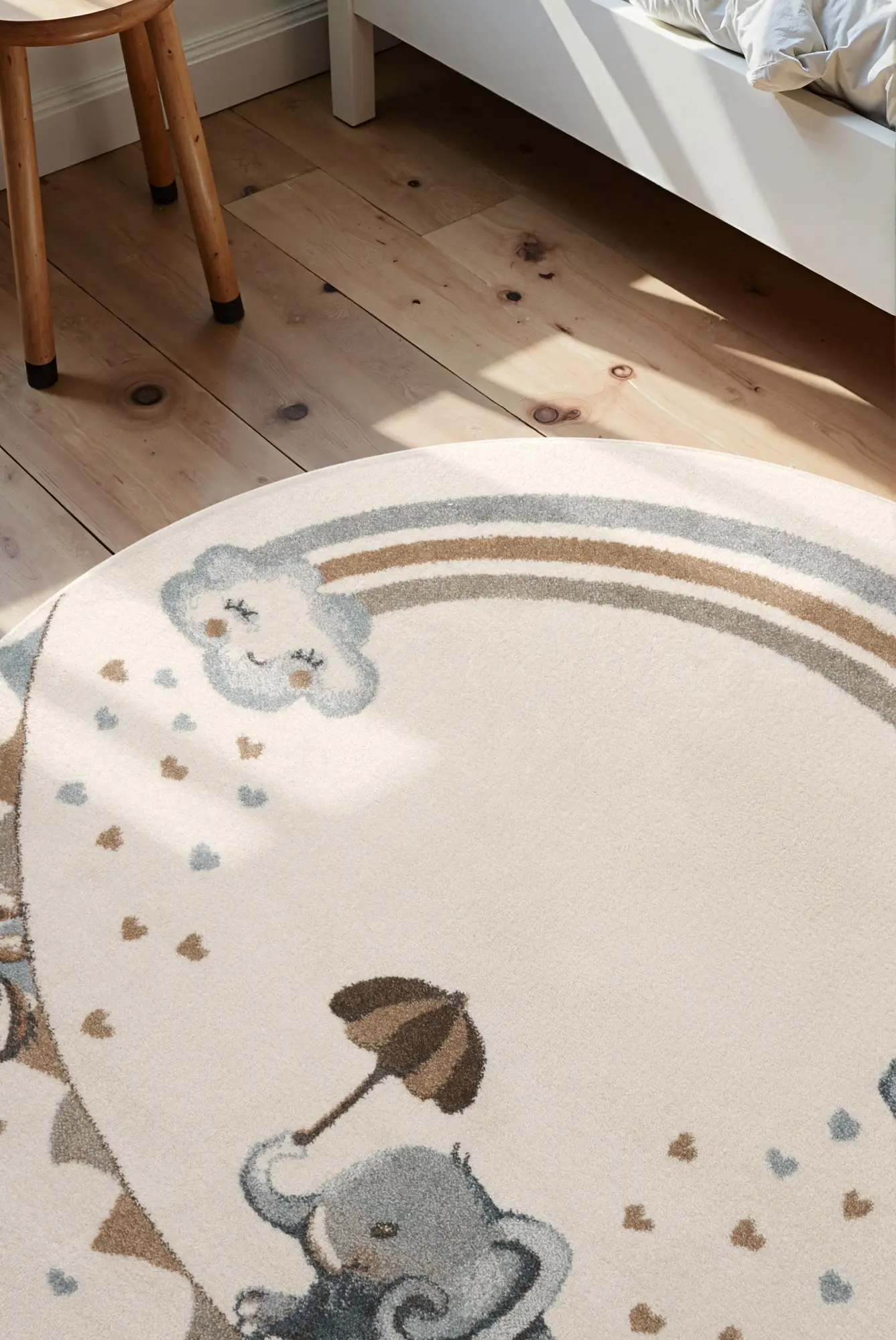 Villeroy & Boch Boho Kids Kinderteppich Rund Walk like an Elephant Rainbow Creme Mulitfarben – Ansicht 3