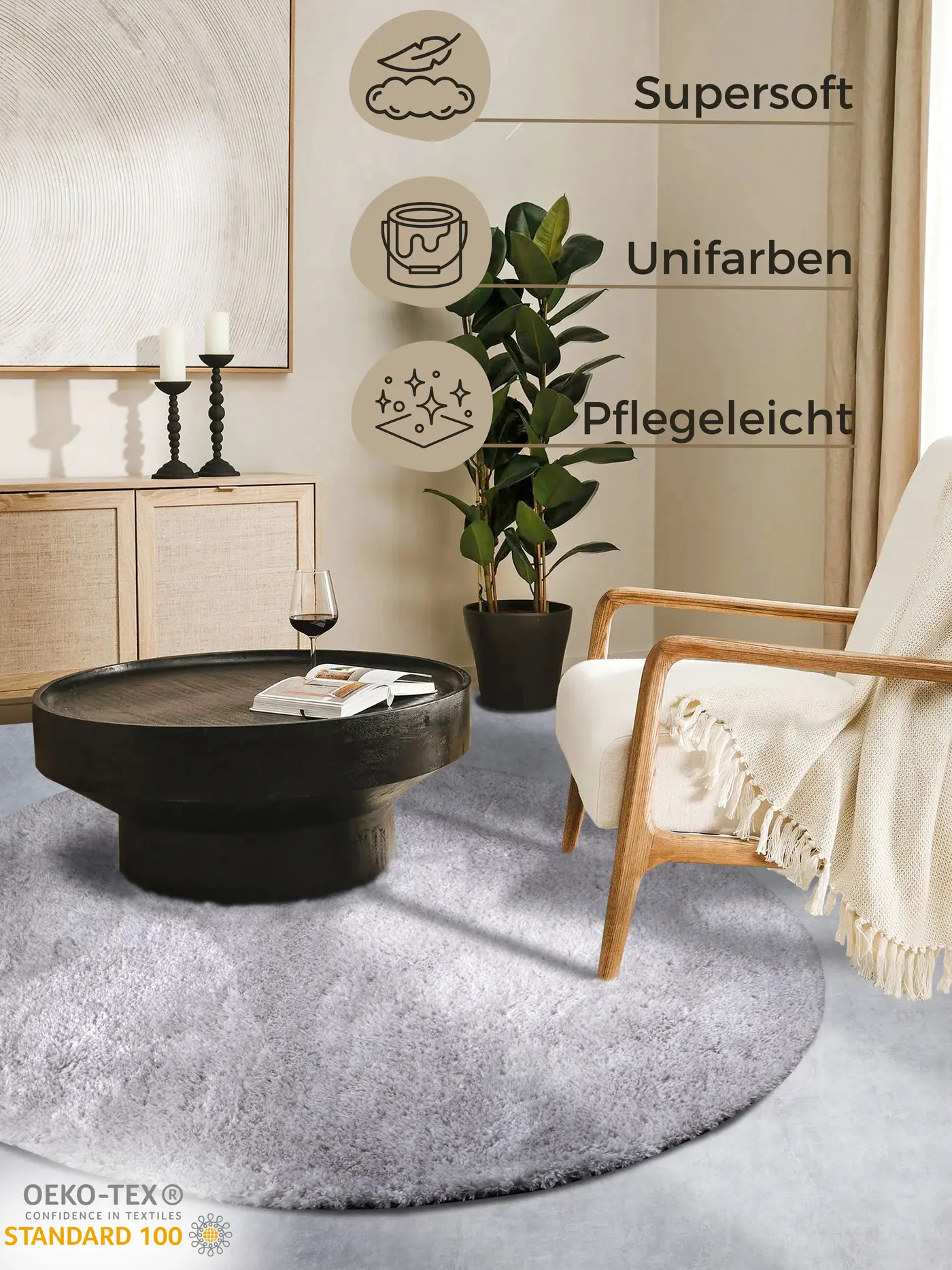 Hanse Home Myk Hochflor Teppich Olaf Hellgrau – Ansicht 3