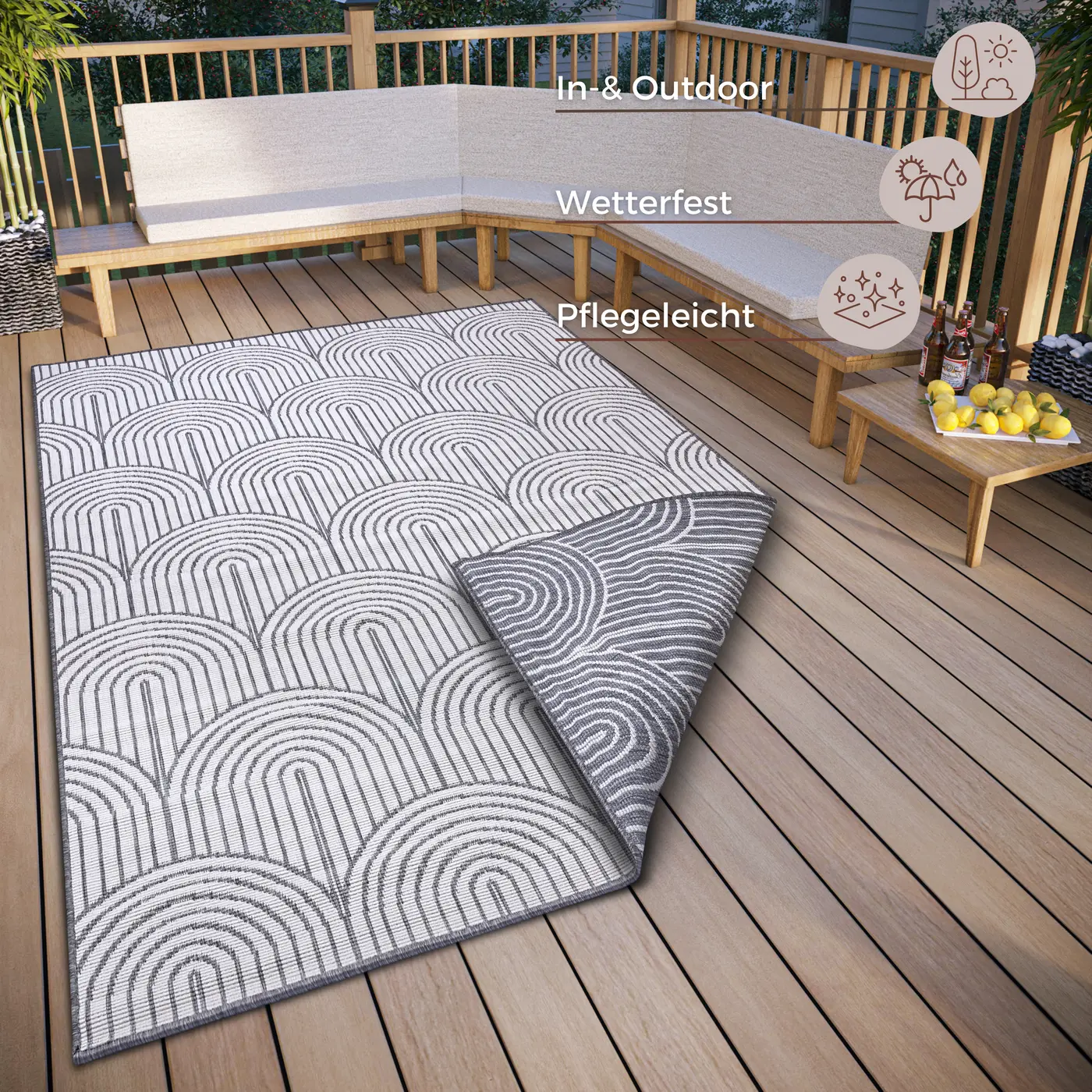 Hanse Home Flachgewebe In- und Outdoor Wendeteppich Pangli Silber – Ansicht 3