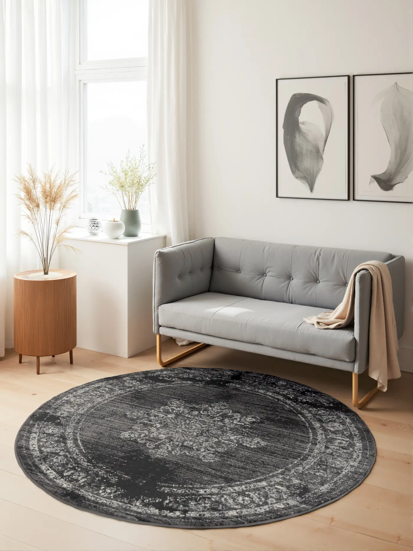 Hanse Home Gloria Kurzflor Teppich Rund Lydia Grau – Ansicht 2