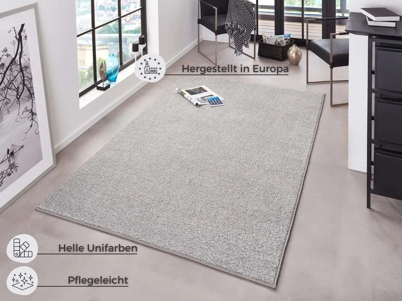 Hanse Home Pure Kurzflor Teppich Pure Grau – Ansicht 3