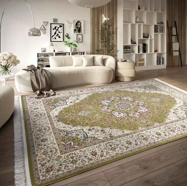 Villeroy & Boch 1870 Kurz Stapel Teppich Etienne Grün Creme