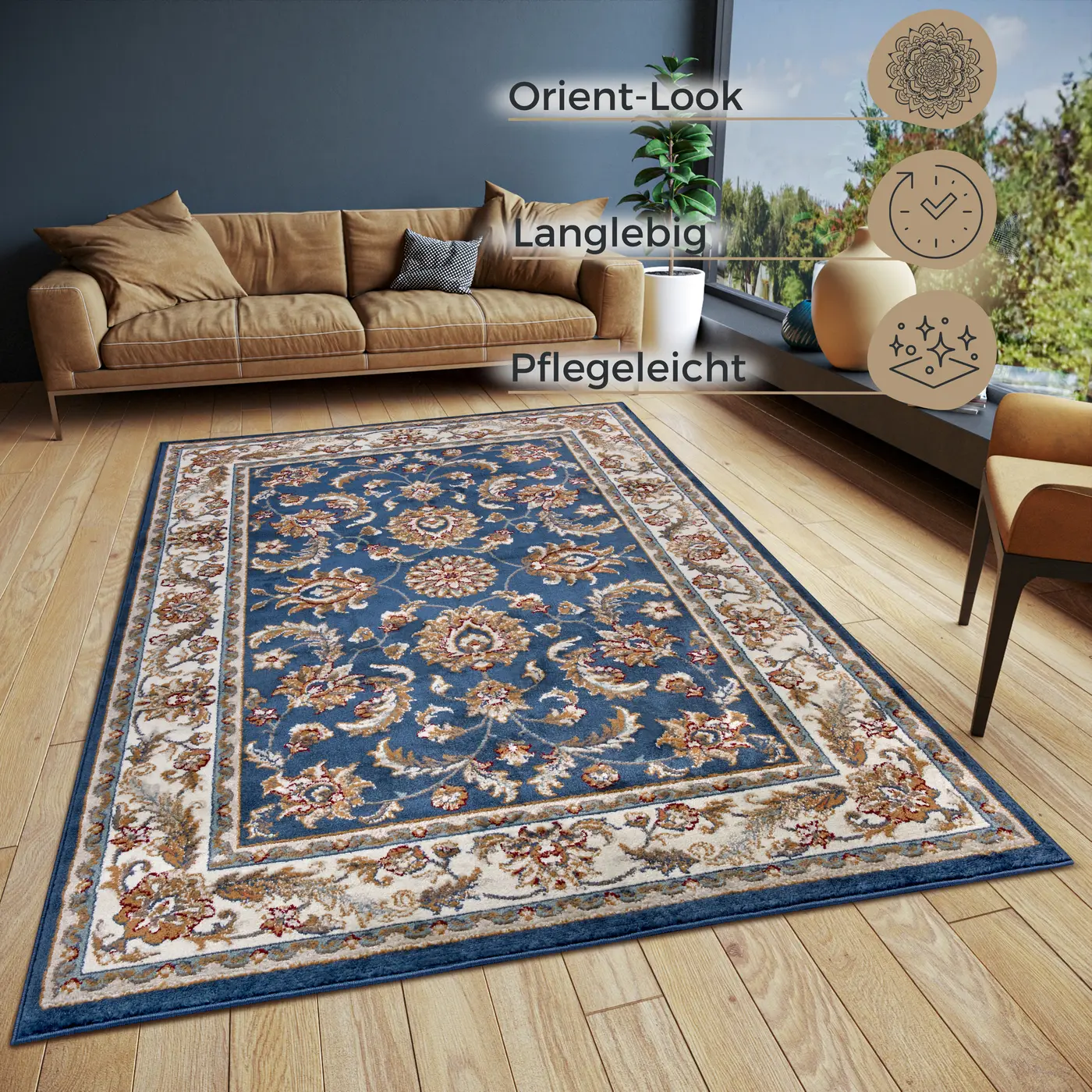 Hanse Home Orient Teppich Reni Blau Creme – Ansicht 3