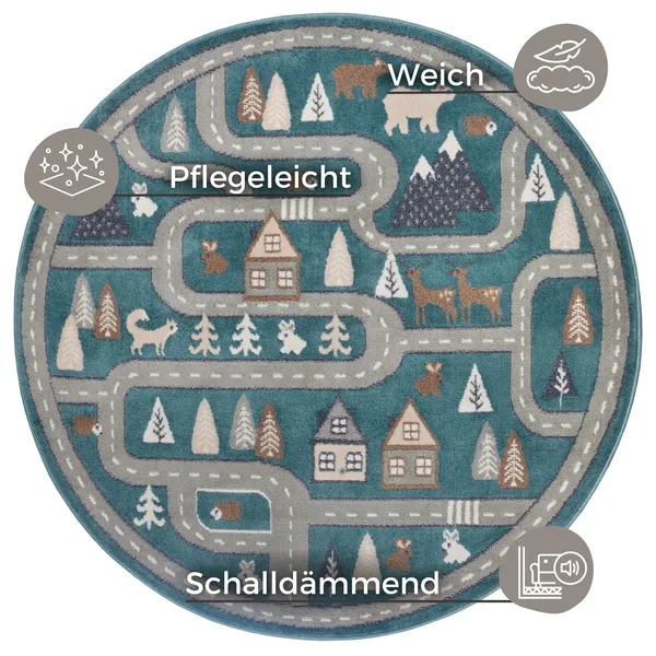 Hanse Home Adventures Kinderteppich Rund Streets Grün Grau