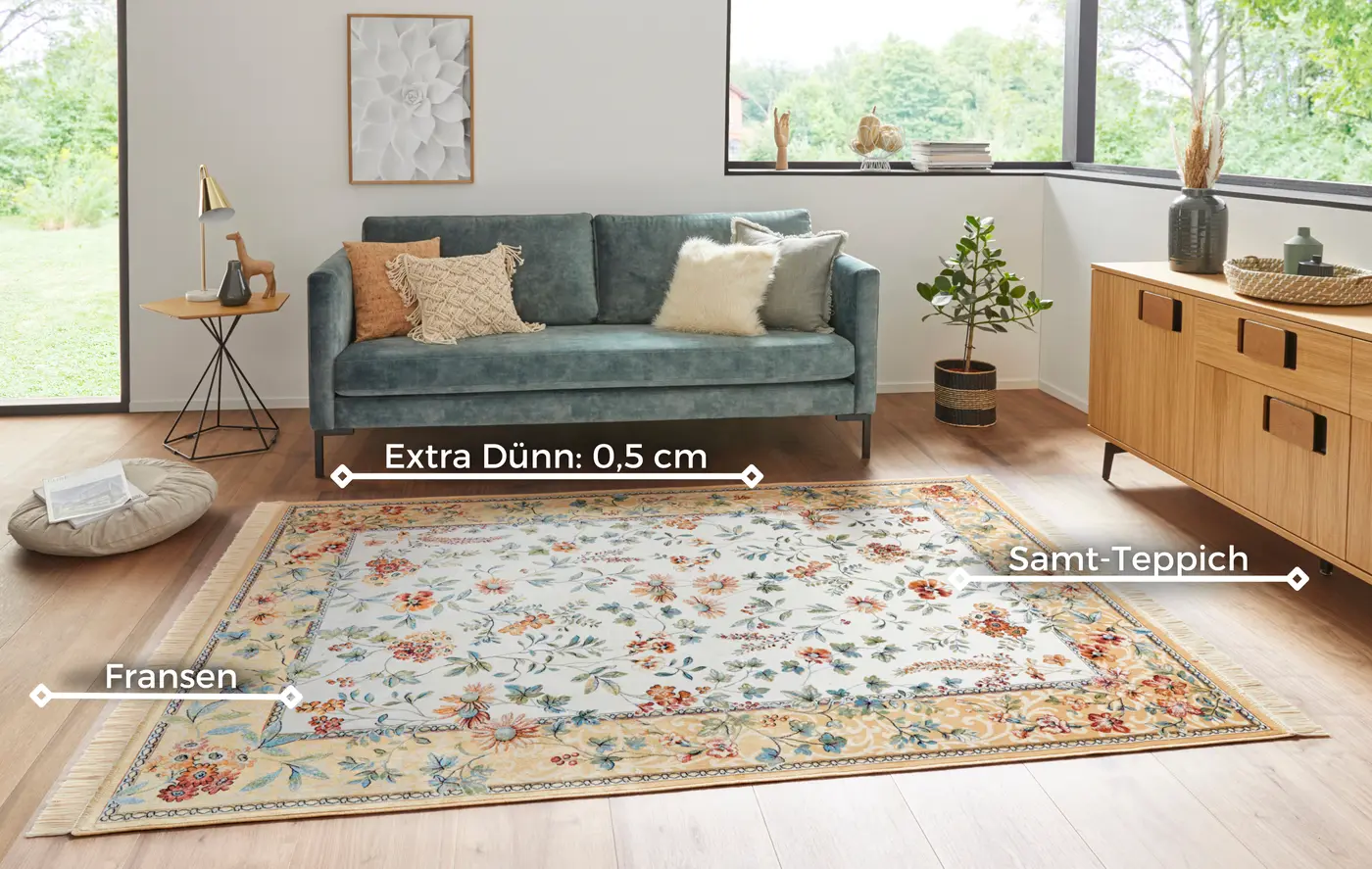 Hanse Home Naveh Kurzflor Teppich Oriental Flowers Creme Cord – Ansicht 3
