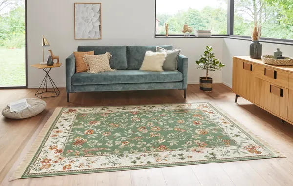 Hanse Home Naveh Kurzflor Teppich Oriental Flowers Grün
