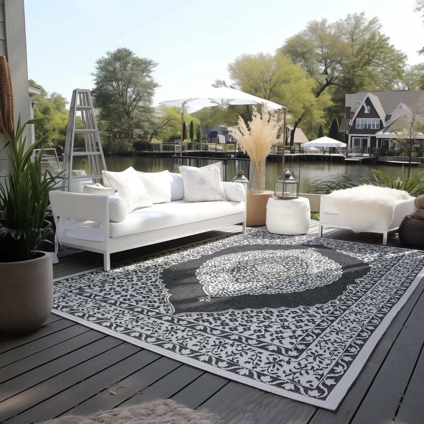 Elle Decoration Gemini In- und Outdoor Wendeteppich Meekly Schwarz – Ansicht 2