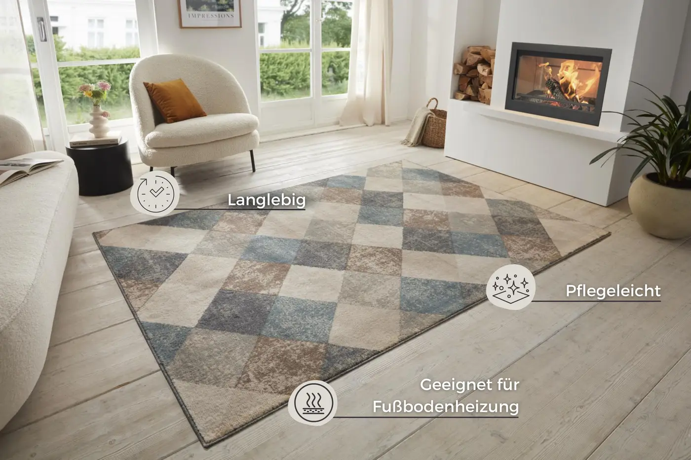 Hanse Home Terrain Designer Kurzflor Teppich Bakke Creme – Ansicht 3