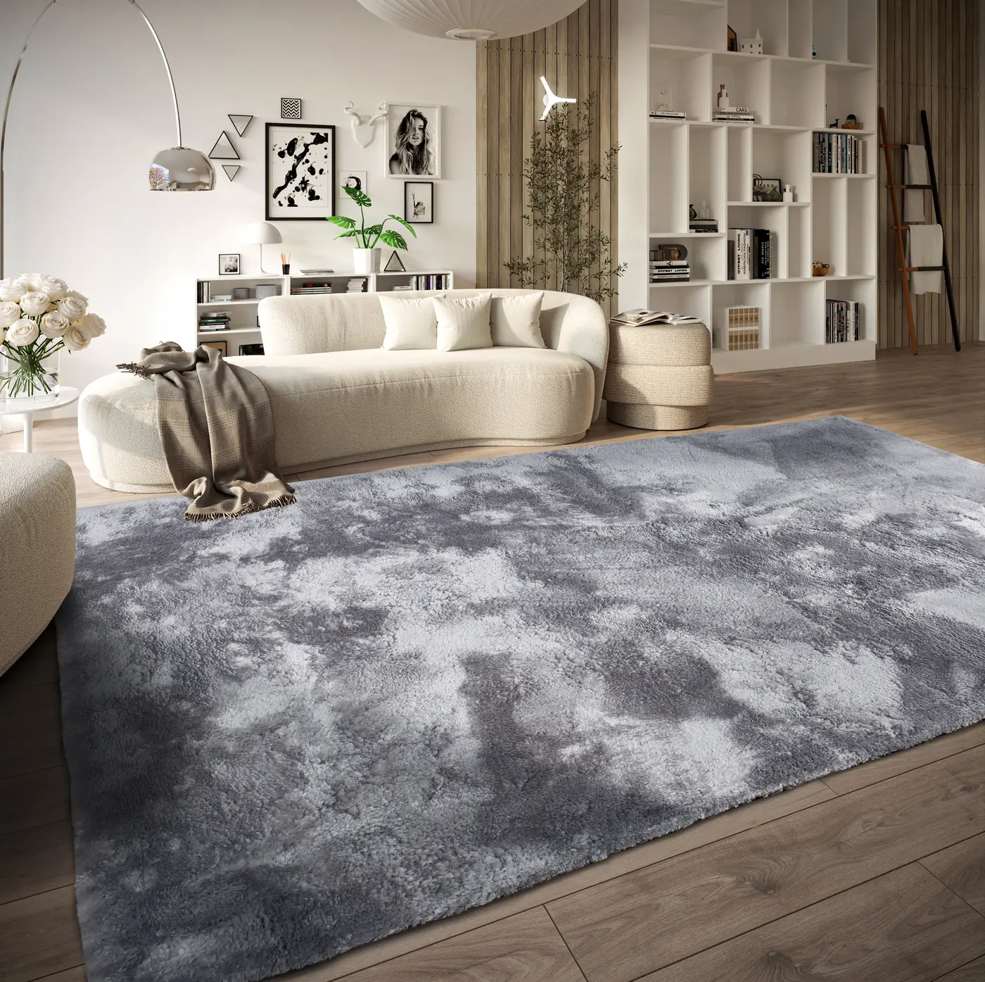 Elle Decoration Cosy Hochflor Teppich Calida Silber – Ansicht 2