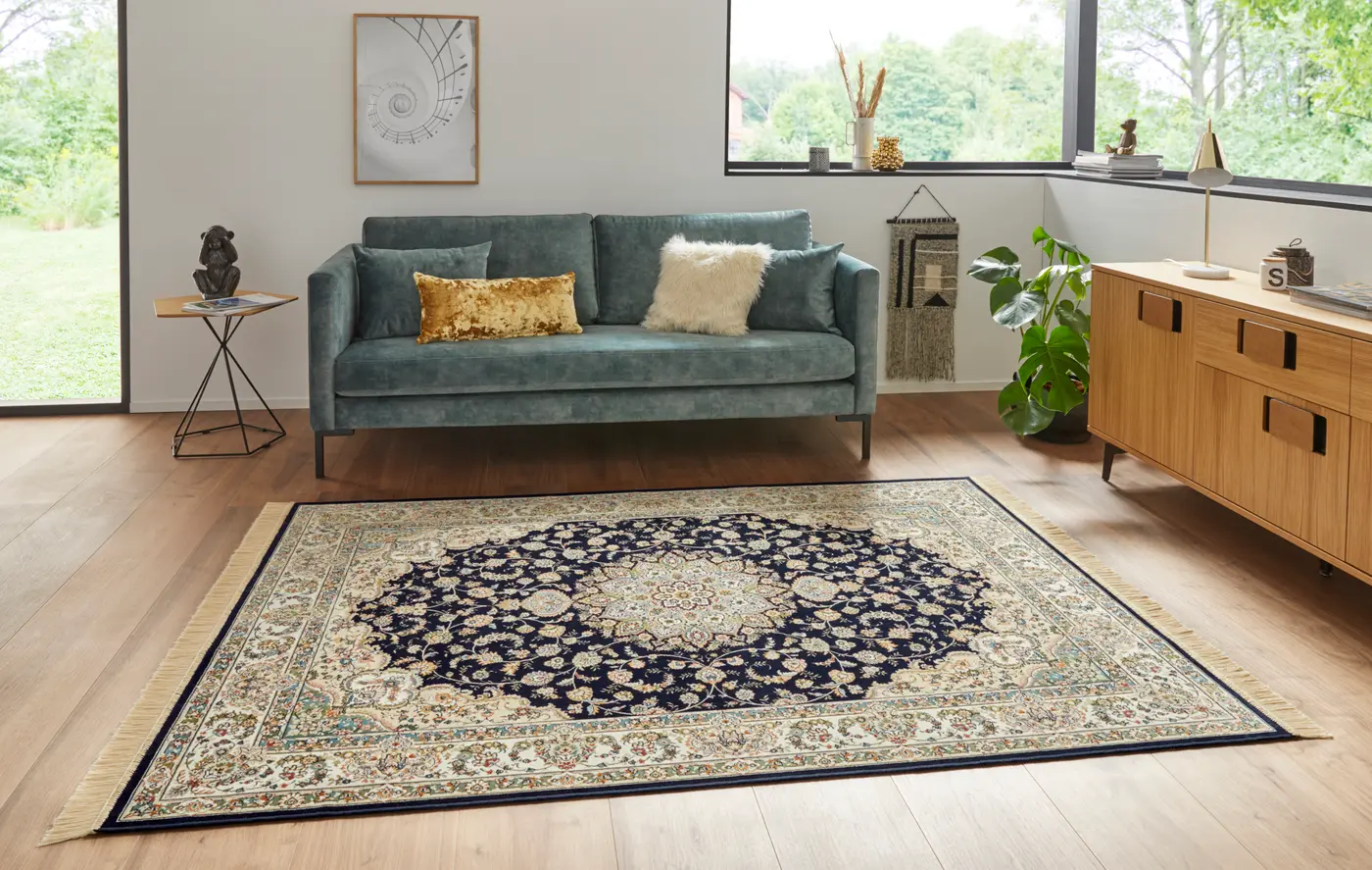 Hanse Home Naveh Kurzflor Teppich Antik Nain Dunkelblau Grün – Ansicht 2