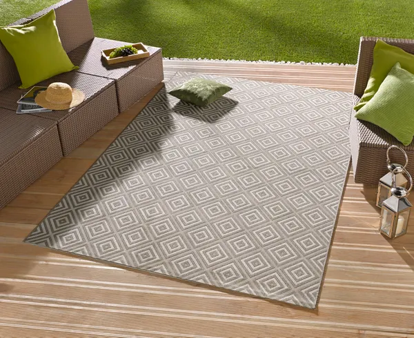 Hanse Home Meadow In- & Outdoorteppich Karo Grau