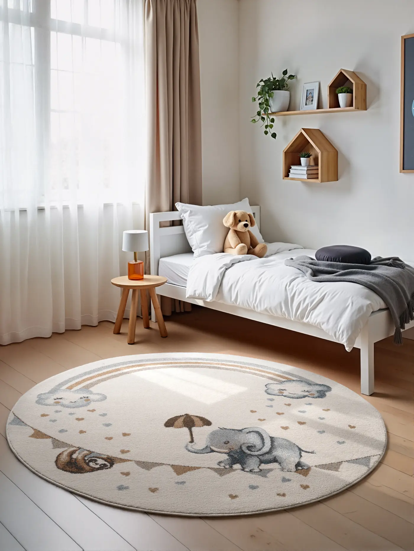 Villeroy & Boch Boho Kids Kinderteppich Rund Walk like an Elephant Rainbow Creme Mulitfarben – Ansicht 2