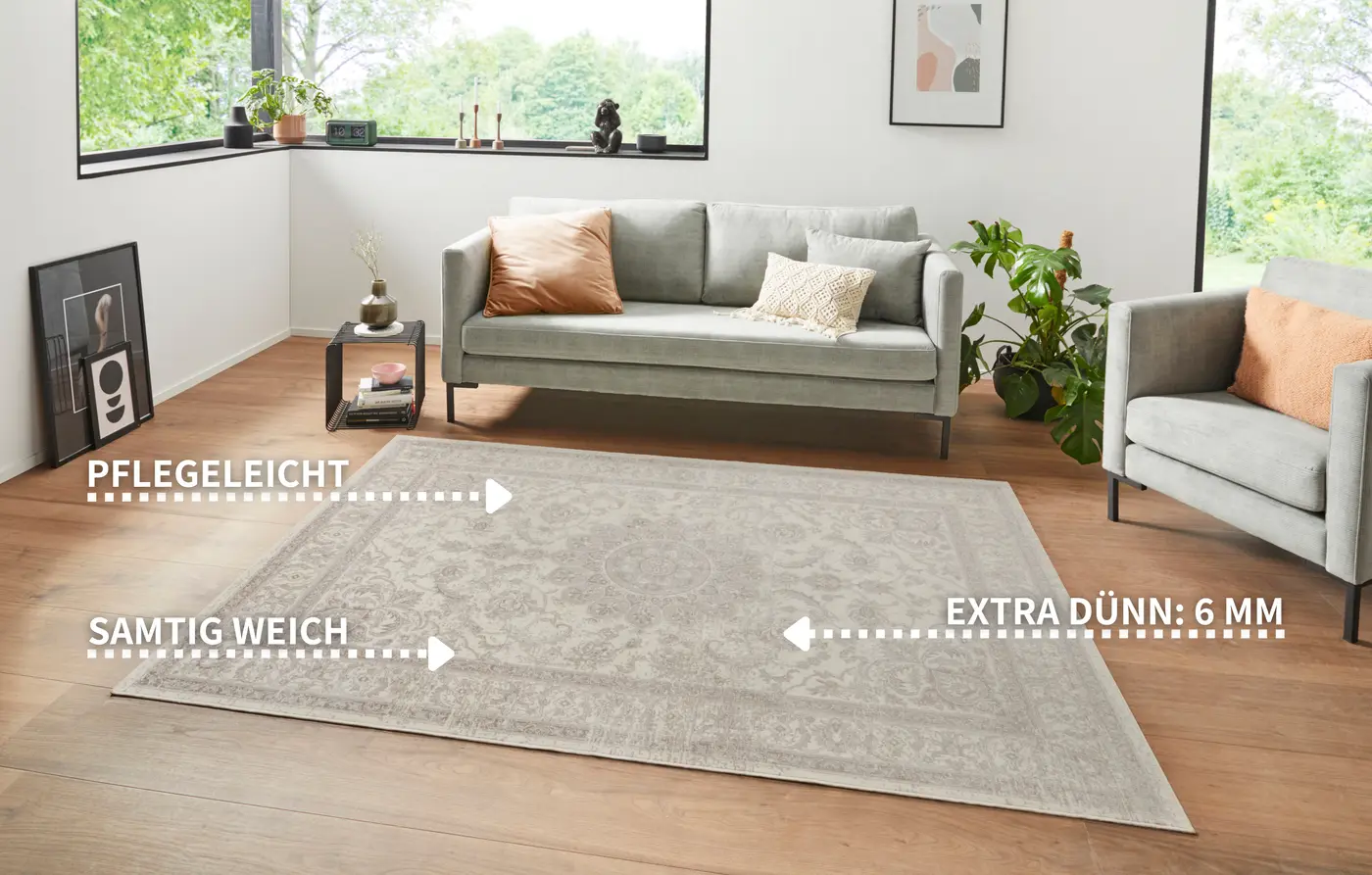 Hanse Home 004 Samt-Teppich Täbris Creme Anthrazit – Ansicht 3