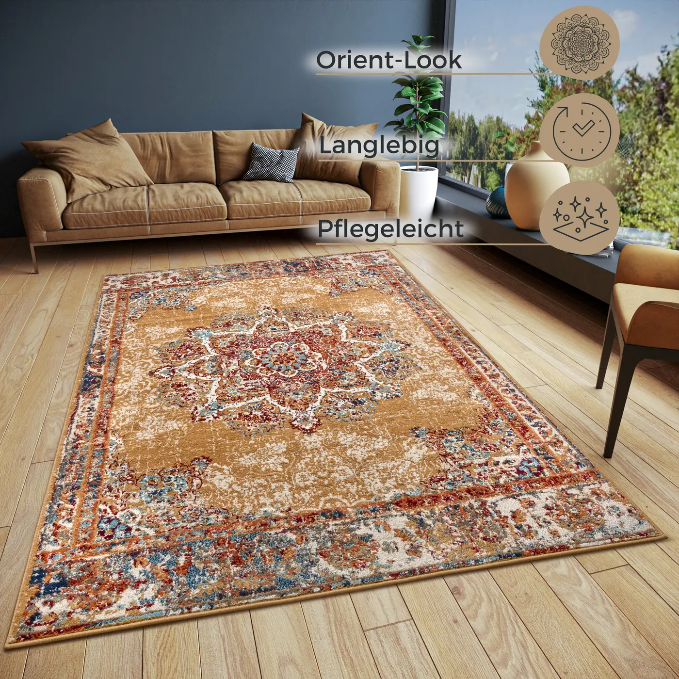 Hanse Home Luxor Kurzflor Teppich Maderno Gold Multifarben – Ansicht 3