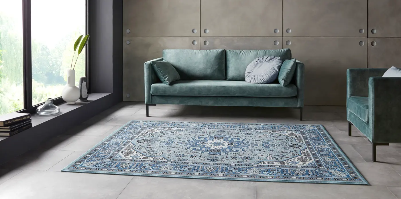 Hanse Home Mirkan Kurzflor Teppich Skazar Isfahan Himmelblau – Ansicht 2