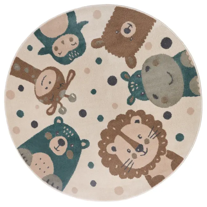 Hanse Home Adventures Kinderteppich Rund Animal Party Creme Braun Blau
