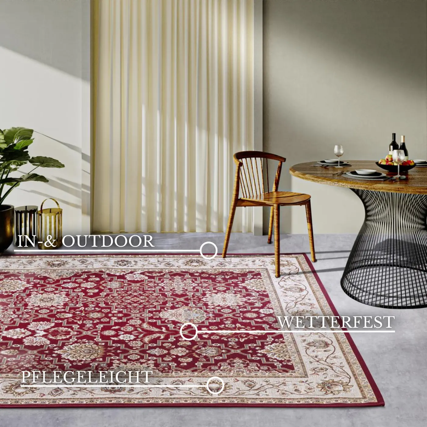 Villeroy & Boch 1767 In- & Outdoor Teppich Pierre Rot Creme – Ansicht 3