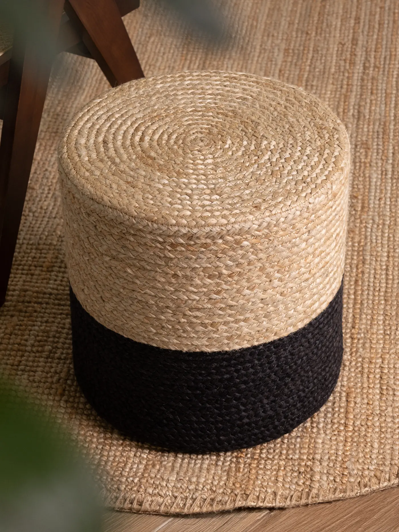 Hanse Home Jutta Jute Pouf Jutta Natur Gold Schwarz – Ansicht 3