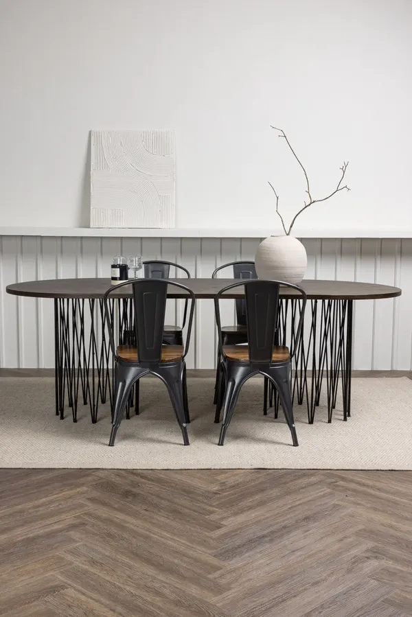 Esstischgarnitur Stein mit den Stühlen Tempe